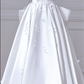 White Satin Off-the-Shoulder Fitted-Waist Slim-Fit A-Line Long Bridal Gown R5920