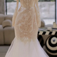 Apricot halterneck off-shoulder slim waist hip-hugging mermaid maxi bridal gown R5804