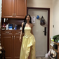 Light yellow strapless fitted waist slim-fitting slit sexy long ball gown R7598