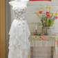 White tube top three-dimensional flower waist slim chiffon long skirt, ball gown R6241