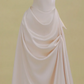 Pink one-shoulder slim waist satin pleated maxi bridal dress R5768