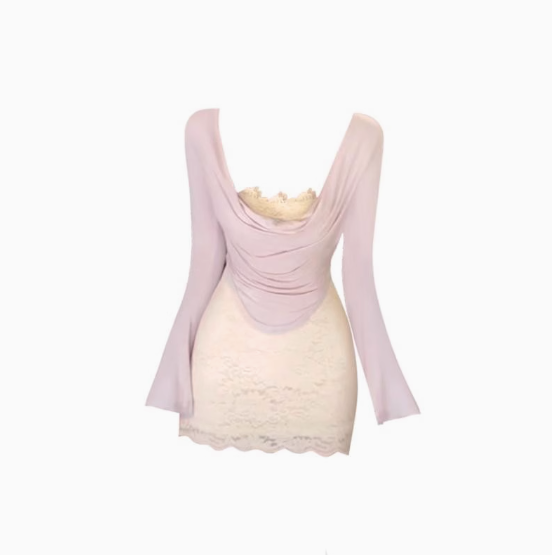 Pure desire style tube top dress female 2025 sweet and spicy pink long-sleeved top suit R1020