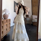 Fairy temperament wear a complete set of lace suspenders knitted vest skirt layered wear R1734