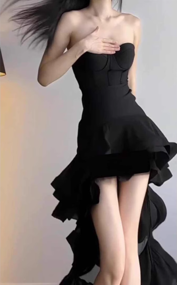 Birthday dress high-end party dress niche temperament trailing tube top dress R1770