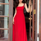 Retro red suspender dress with elegant waist and square neck, gentle A-line long skirt R1431