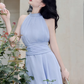 French blue halter neck dress new style holiday style waist beautiful fairy dress R2402