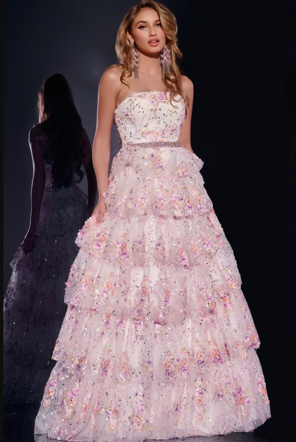 French Chic Blush Pink Floral A-line Strapless Corset Maxi Prom Dress Evening Dress RS487