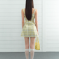 Plaid sweet girl style vest dress female summer A-line French slim suspender skirt R3336