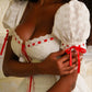White bubble sleeve square collar slim A-line skirt homecoming dress R2519