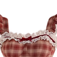 Lace dress short red princess dress retro plaid suspender skirt French tea break puffy skirt R0093