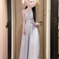 Holiday style blue v-neck halter dress unique and beautiful waist temperament long dress 2025 new R0454