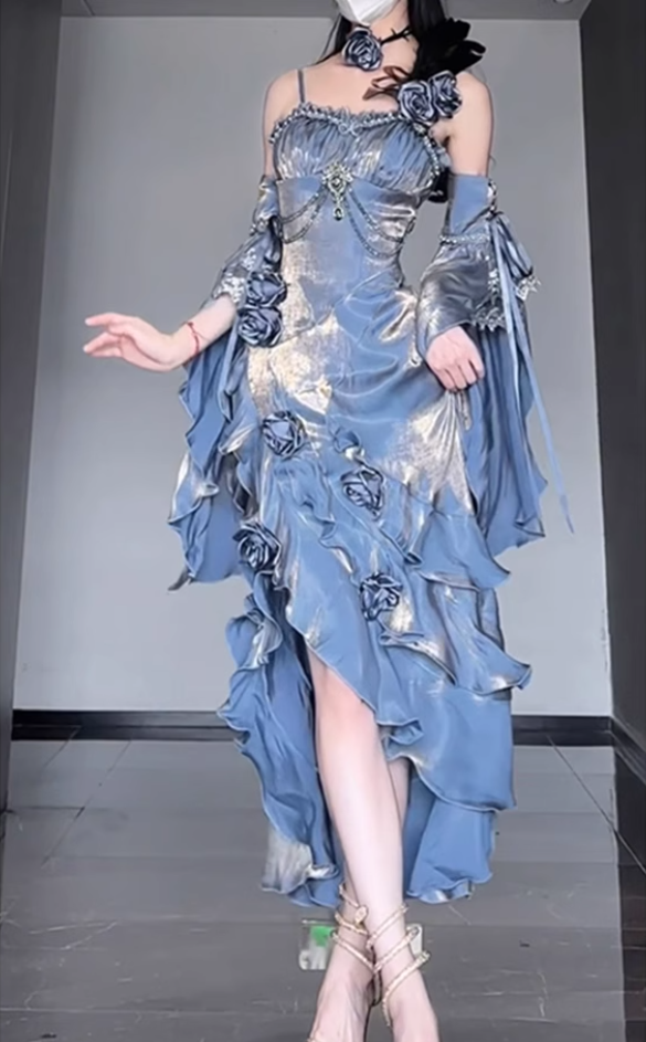 Blue rose dress lolita fishtail skirt Lolita elegant goddess royal sister R1666