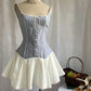 Blue striped suspender slimming and fresh A-line skirt homecoming dress R2527