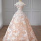 Pink One Shoulder Printed Slim Waist A-Line Ball Gown Bridal Gown R5882