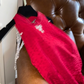 Red sleeveless halter neck fitted waist midi ball gown R6402