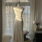 Apricot white sleeveless fitted waist bodycon long ball gown R7717
