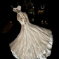 Apricot-colored halter-neck rhinestone-embellished, fitted, elegant long ball gown R6921