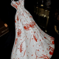 White halter-neck, fitted striped long ball gown, elegant and fairy-like style R6961