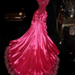 Rose pink strapless sequined sexy fitted long ball gown R7001