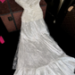 White strapless, fitted, long ball gown with pleats R7040