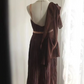 Brown halter-neck high-waisted sexy midi-length prom dress R6840