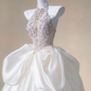 Pink halter neck diamond waist slim white skirt satin long dress bridal gown R5728