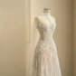 Apricot Strapless Lace Waist Slim A-Line Maxi Dress, prom dress R5686