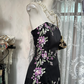 Black tube top elegant embroidered waist sexy long dress ball gown R6162