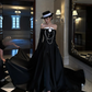 Black off-the-shoulder sexy fitted long ball gown R7081