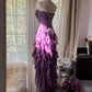 A stunning purple strapless, fitted, bodycon ball gown R6561
