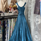 Vintage blue halter-neck satin fitted long ball gown R6361