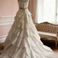 White halter-neck, fitted waist, tiered skirt, long ball gown R6722
