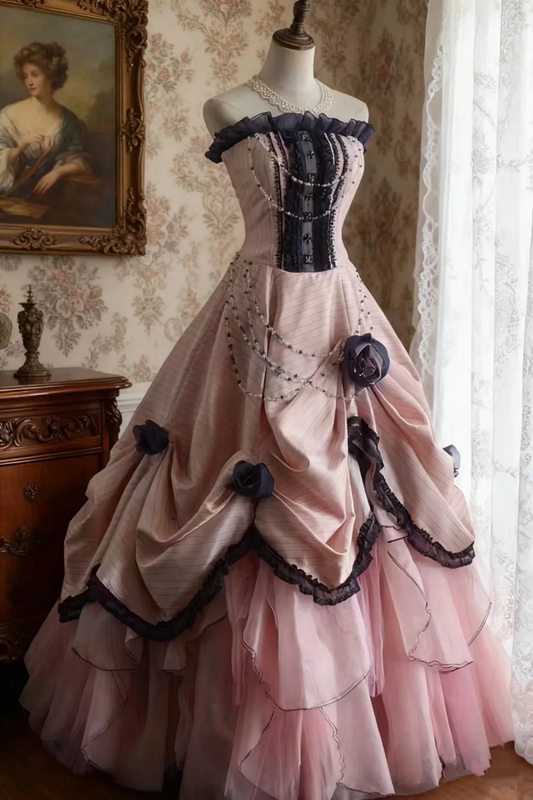 Pink strapless fitted waist elegant princess-style ball gown/bridal dress R6761