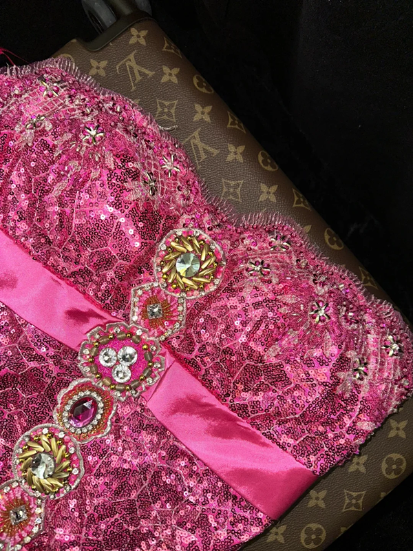 Rose pink strapless sequined sexy fitted long ball gown R7001