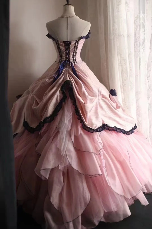 Pink strapless fitted waist elegant princess-style ball gown/bridal dress R6761