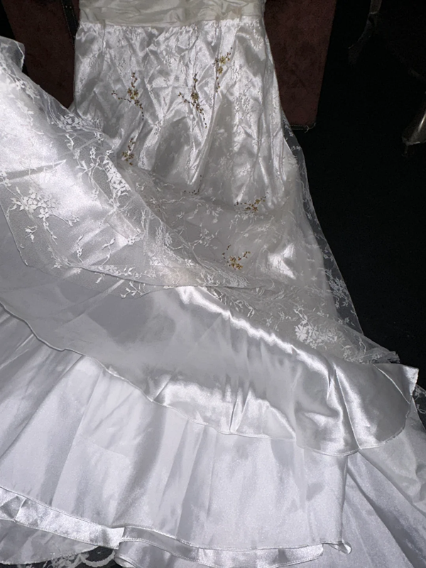 White strapless, fitted, long ball gown with pleats R7040