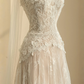 Apricot Strapless Lace Waist Slim A-Line Maxi Dress, prom dress R5686