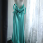Lake blue halter neck fitted waist long ball gown R6801