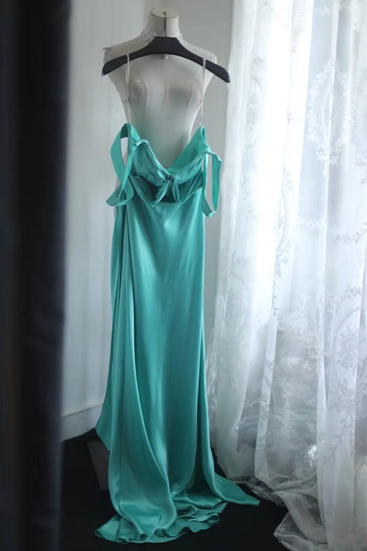 Lake blue halter neck fitted waist long ball gown R6801