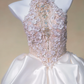 Pink halter neck diamond waist slim white skirt satin long dress bridal gown R5728