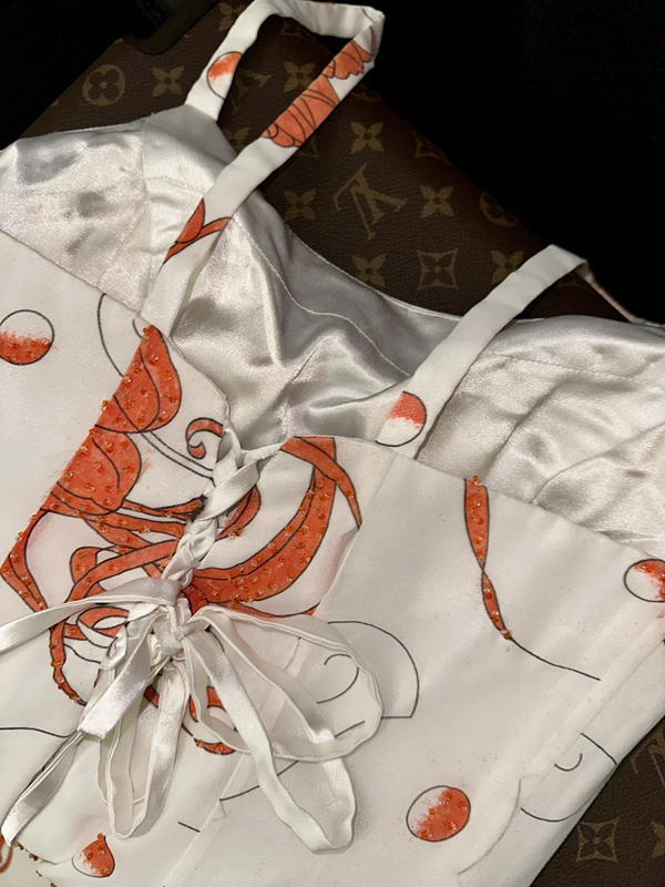 White halter-neck, fitted striped long ball gown, elegant and fairy-like style R6961