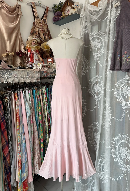 Pink strapless, fitted, pleated, bodycon fishtail gown, ball gown R6322