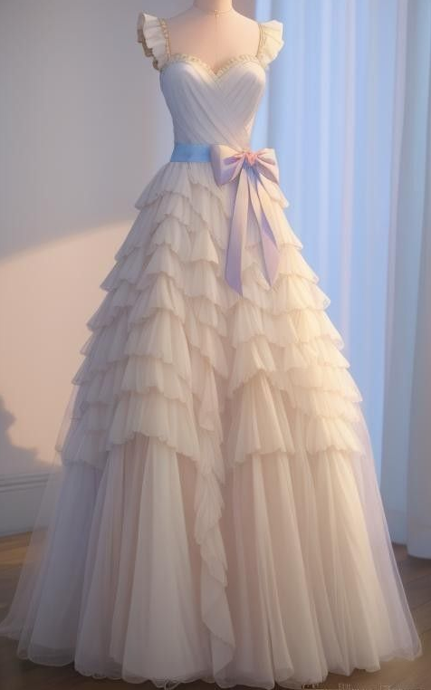 Clean Frilled Prom Gown Cream White Women's Maxi Evening Dress Birthday Dress RS2818
