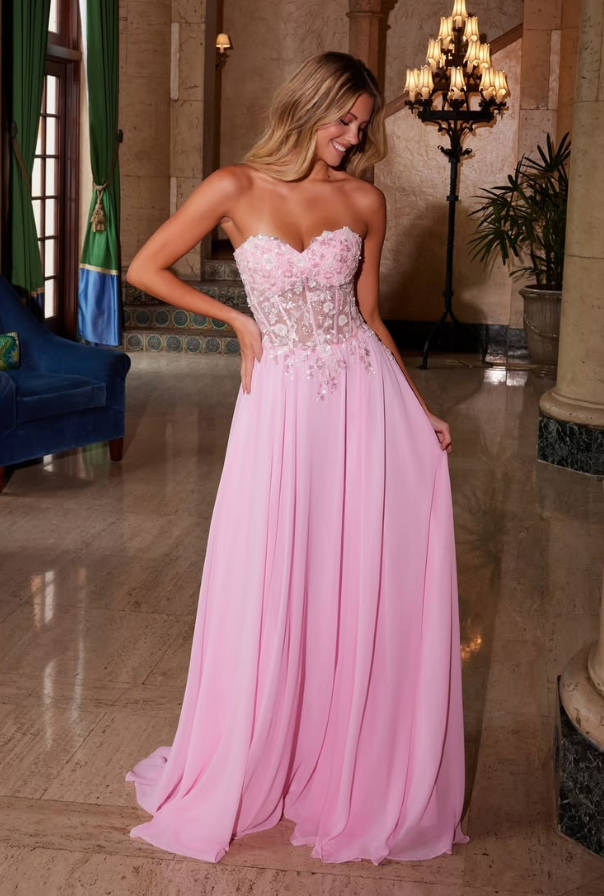 Gentle Flowy Apllique Prom Gown , Pink Women's Maxi Evening Dress Birthday Dress RS2703