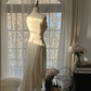Apricot white sleeveless fitted waist bodycon long ball gown R7717