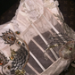 Apricot-colored halter-neck rhinestone-embellished, fitted, elegant long ball gown R6921