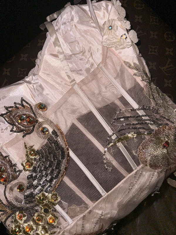 Apricot-colored halter-neck rhinestone-embellished, fitted, elegant long ball gown R6921