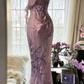 Light purple one-shoulder fitted waist elegant long ball gown R7676