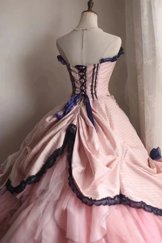 Pink strapless fitted waist elegant princess-style ball gown/bridal dress R6761