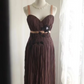 Brown halter-neck high-waisted sexy midi-length prom dress R6840